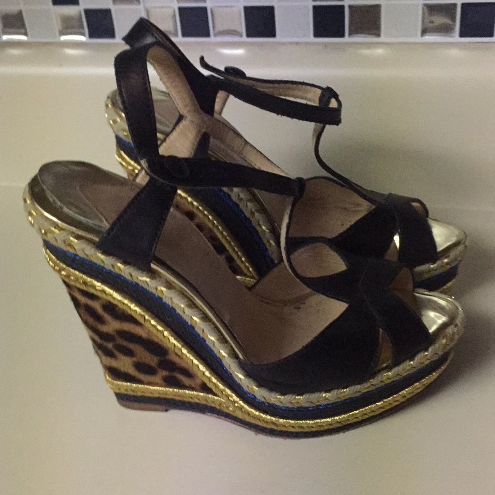 Christian louboutin pony fur braided wedge size 5